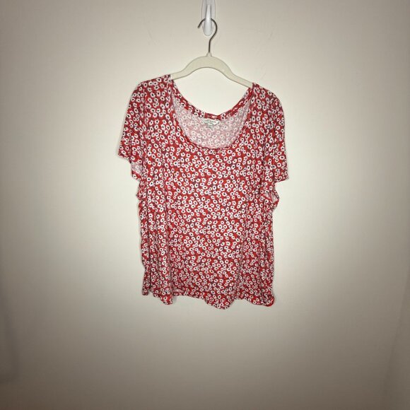 Lucky‎ Brand Red Floral Flutter Short Sleeve Shirt Women's XXL - Picture 1 of 6
